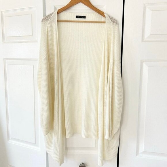 SHEIN White Oversized Open Front Longline Cardigan Sweater Womens Size Small EUC - Picture 2 of 8